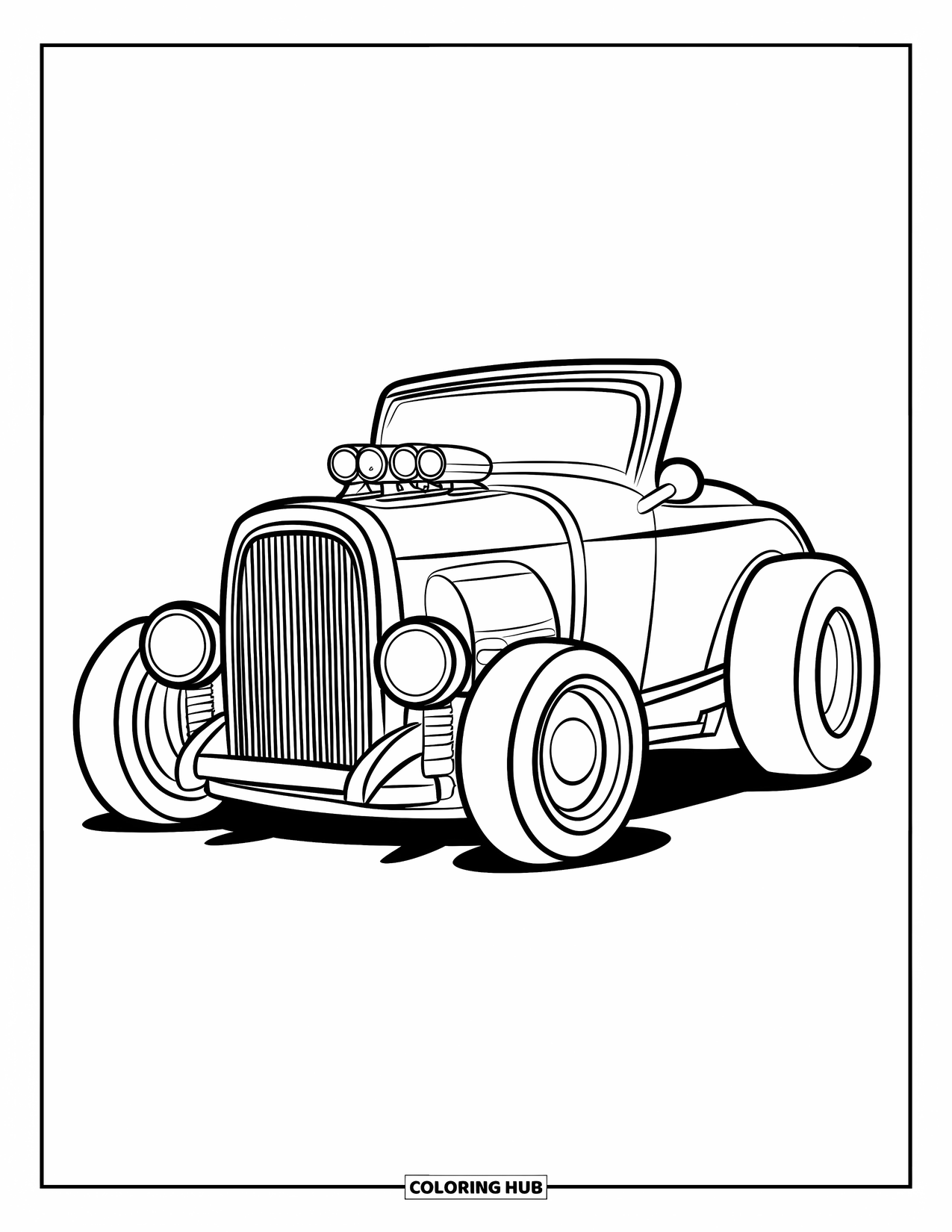 Classic Car Coloring Page for Kids: Small friendly hot rod with a big grille