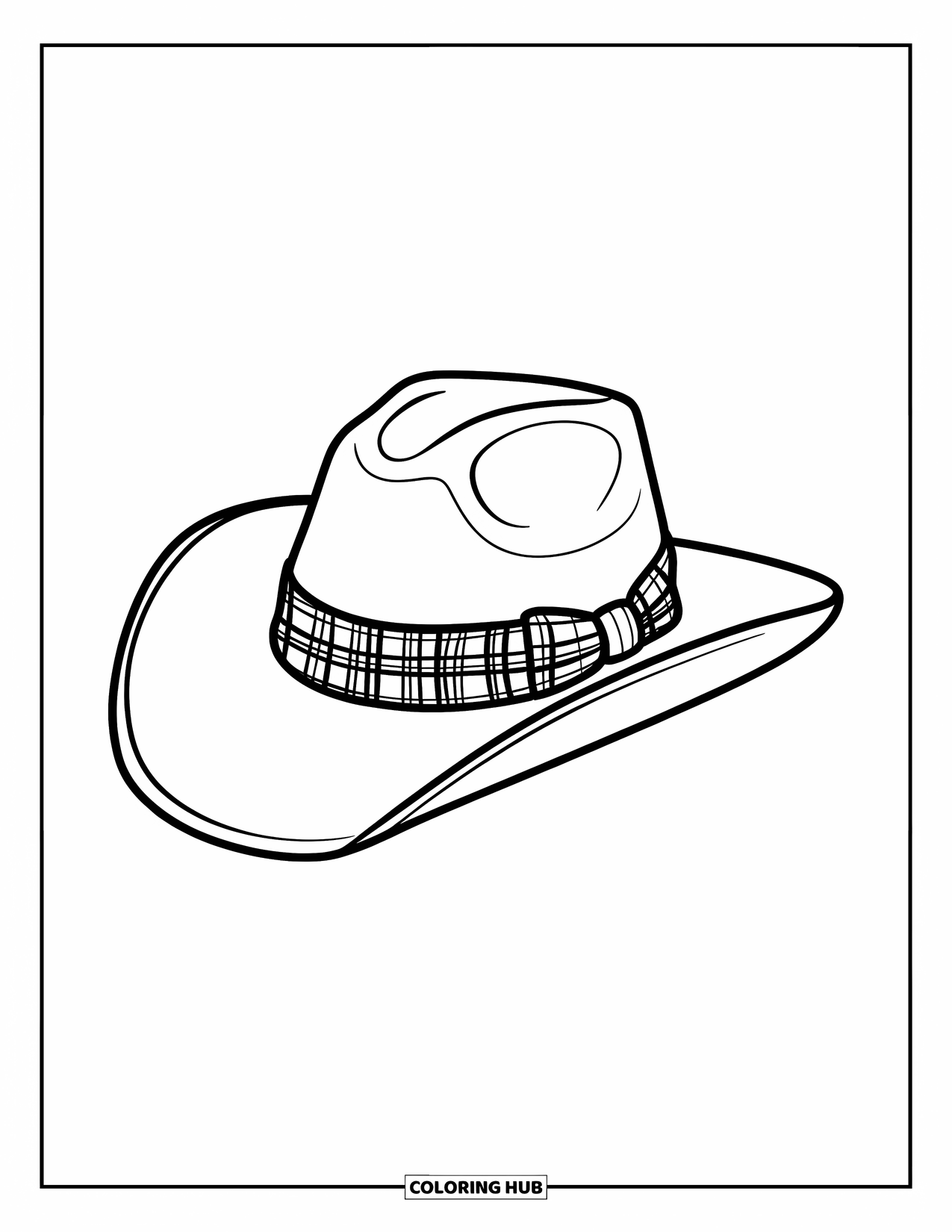 Cowboy Hat Preppy Coloring Page for Kids: A cowboy hat with plaid details rests against a simple background