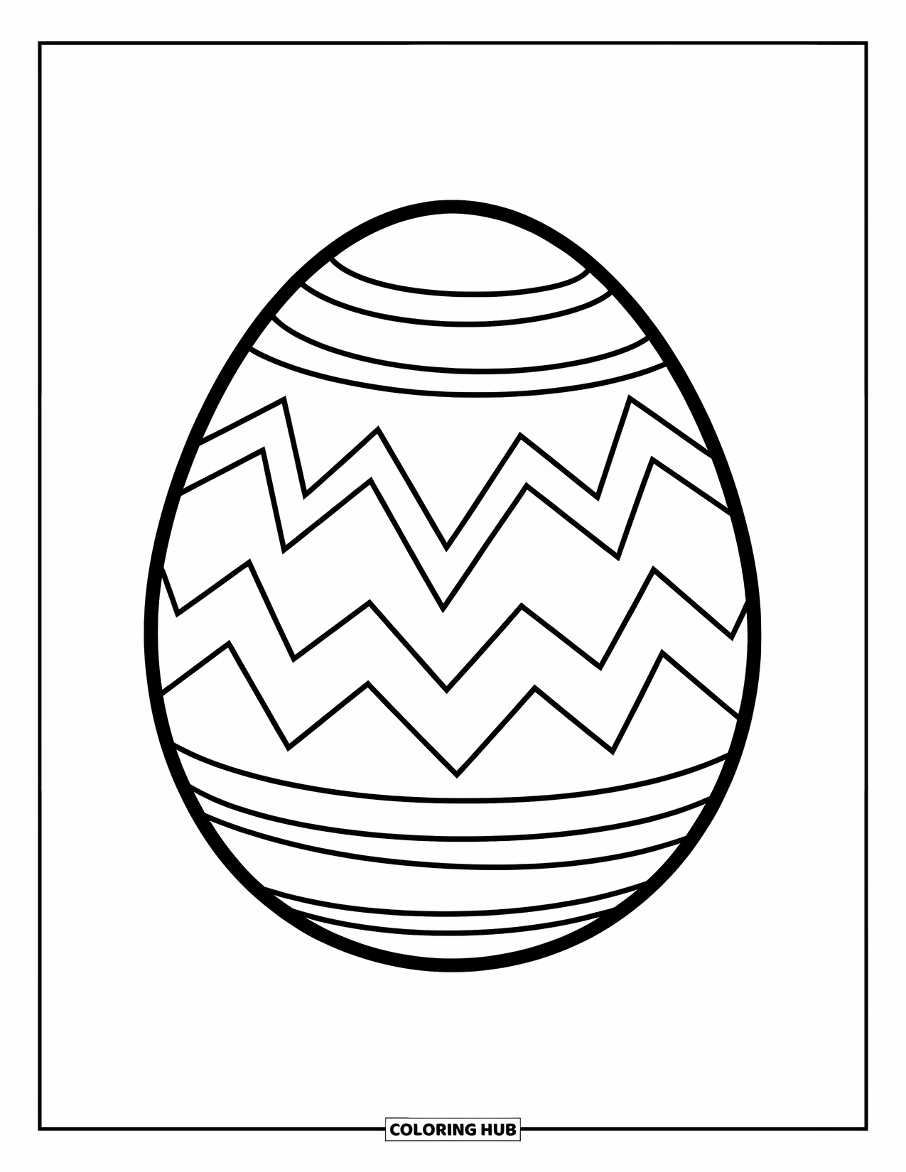 Easter Egg Coloring Page for Kids: A playful zigzag-striped Easter egg rests on a plain background