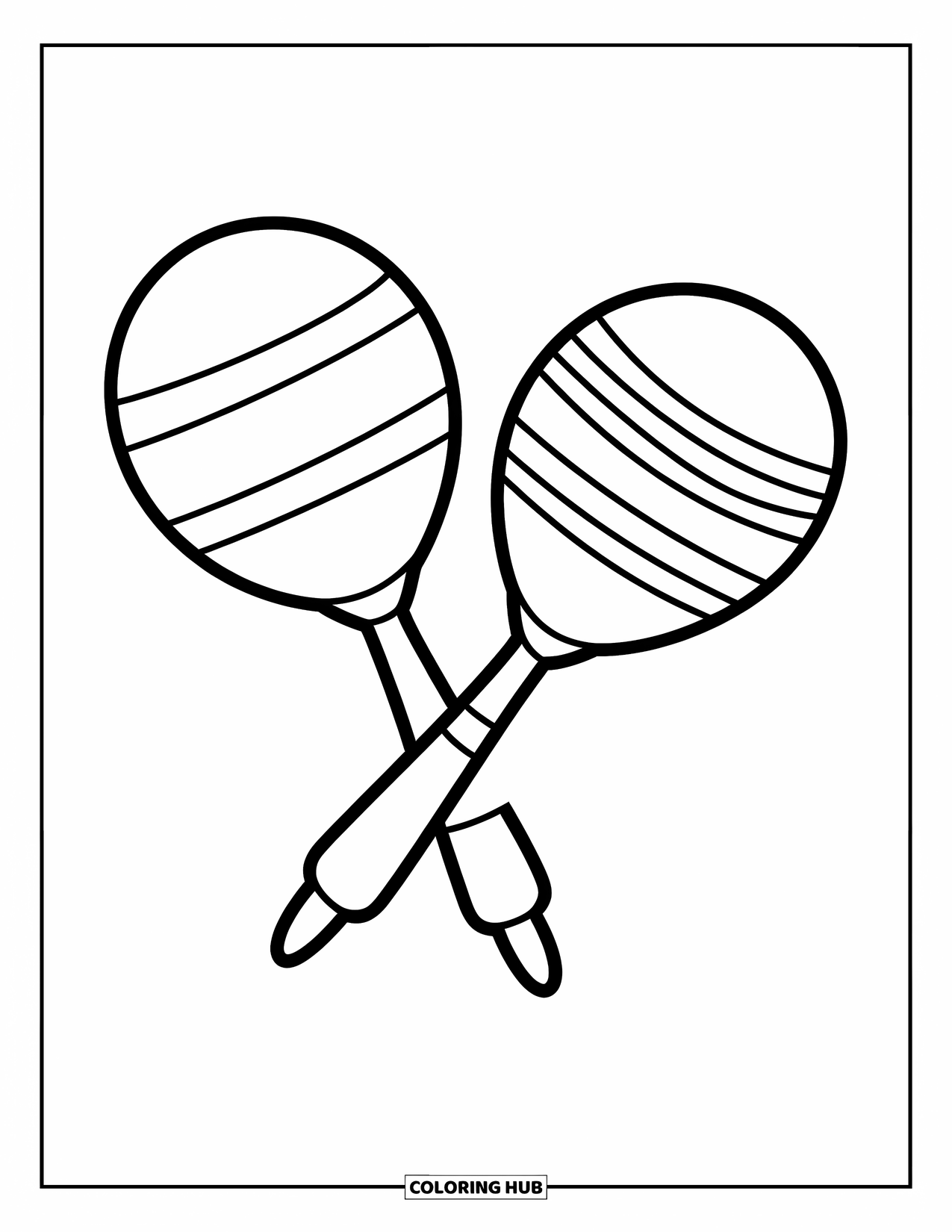 Fiesta Coloring Page for Kids: Maracas with striped designs held up in a cheerful celebration