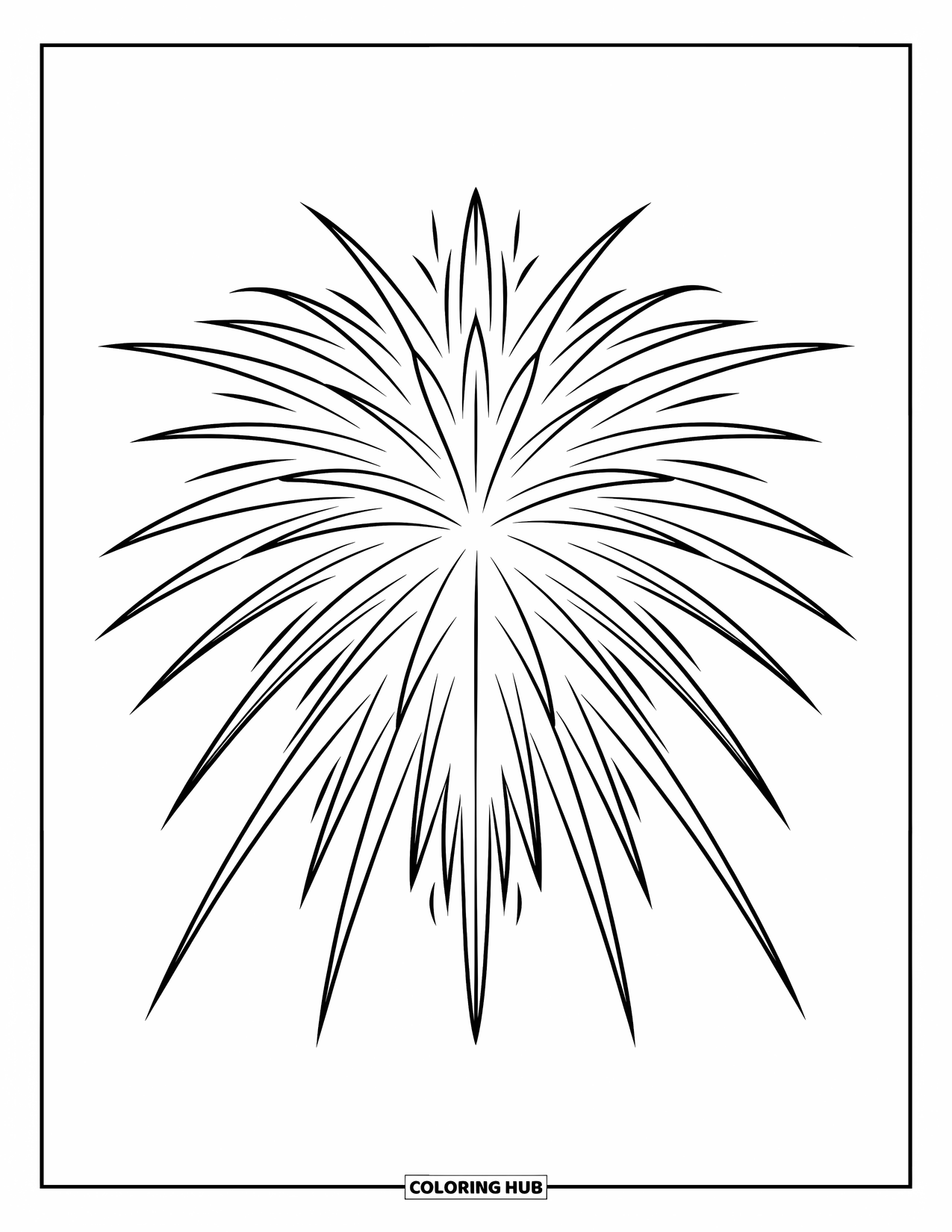 Firework Coloring Page for Adults: Crossette firework with clean outlines against a white background