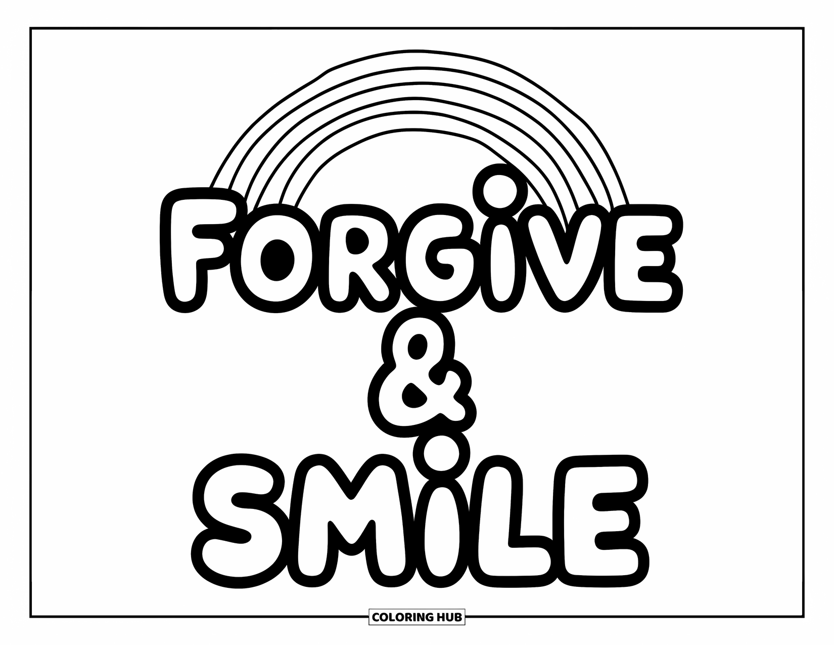 Forgiveness Coloring Page for Kids: Rainbow above "Forgive & Smile" text