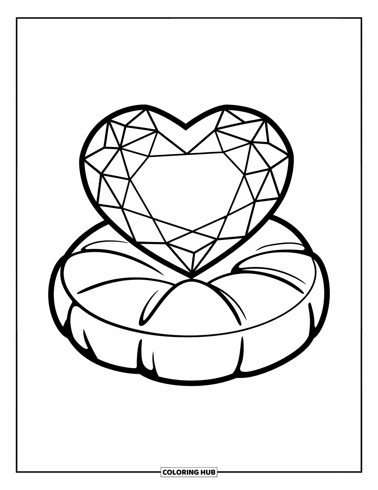 Gem Coloring Page for Kids: A playful heart ruby on a simple round cushion