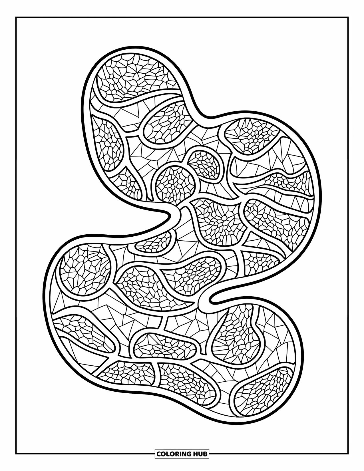 Germ Coloring Page for Adults: Amoeba-like germ with intricate stained glass sections