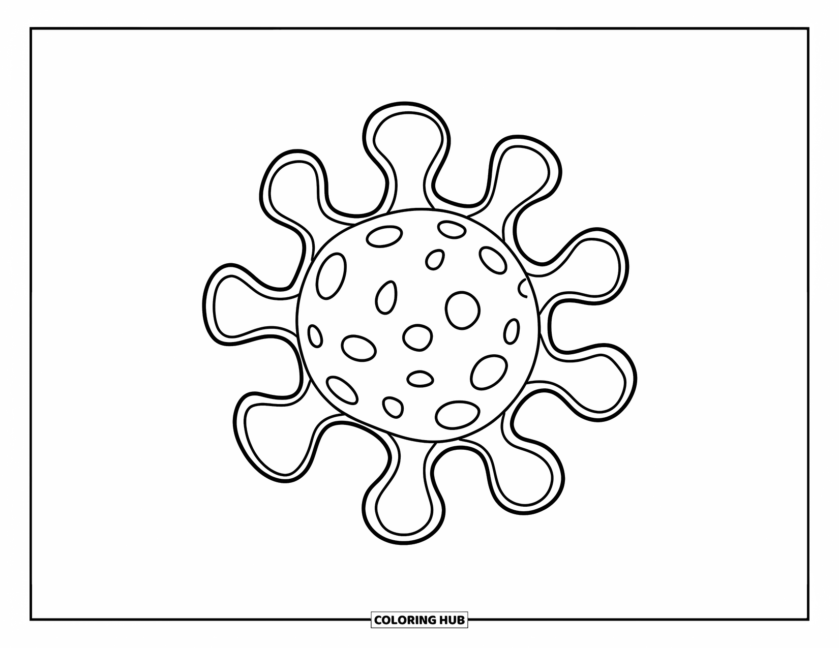 Germ Coloring Page for Kids: Floating amoeba-like germ with wavy outline