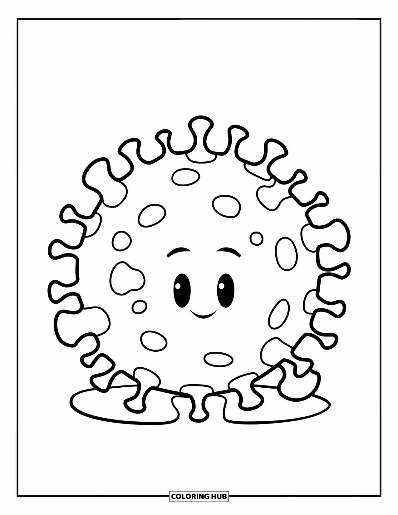 Germ Coloring Page for Kids: Large round germ with soft spikes on a plain background