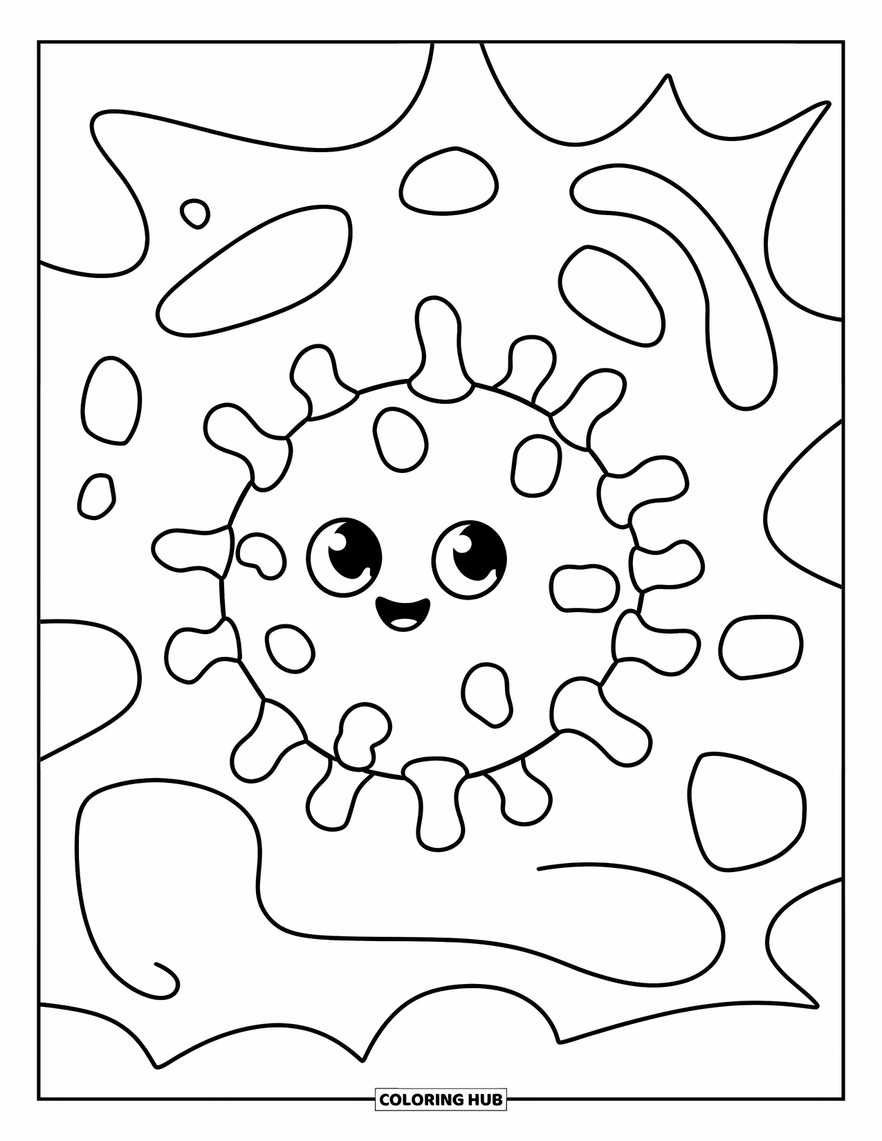 Germ Coloring Page for Kids: Large round germ with spikes and playful shapes for preschoolers