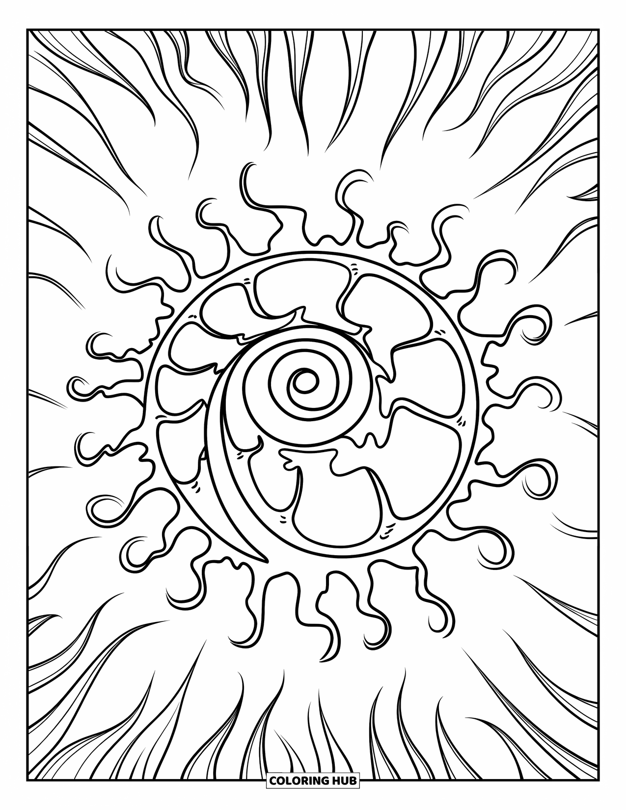 Germ Coloring Page for Kids: Large spiral germ with swirls and a playful vibe