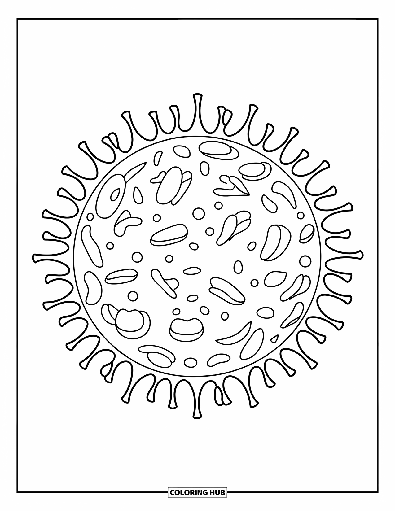 Germ Coloring Page for Kids: Spiky germ with dots and bold outlines