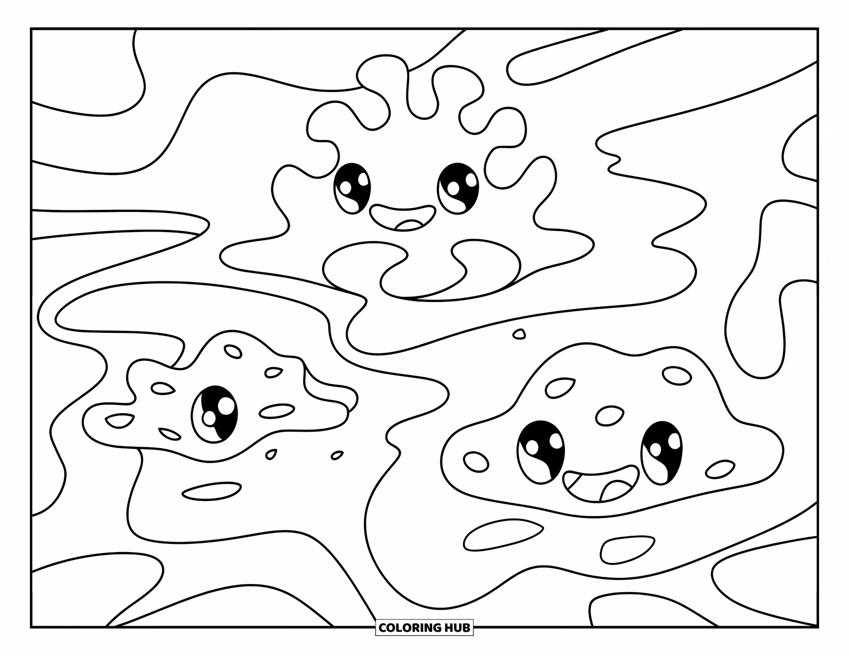 Germ Coloring Page for Kids: Three simple blob-shaped germs for easy coloring
