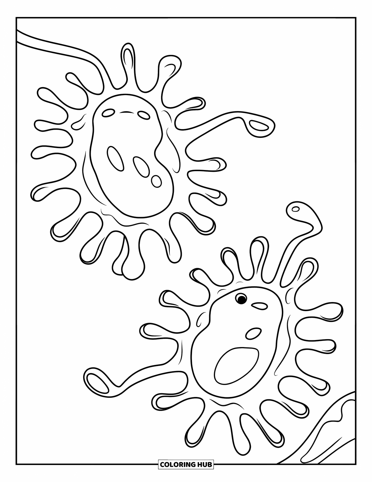 Germ Coloring Page for Kids: Two rod-shaped germs with round heads and long tails