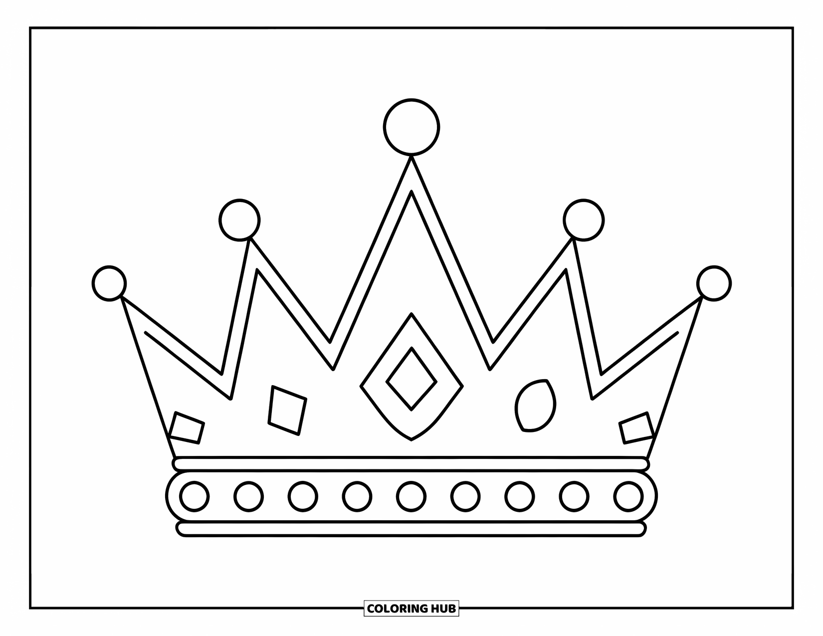 Jewelry Coloring Page for Kids: Simple crown with triangular points and dotted jewels