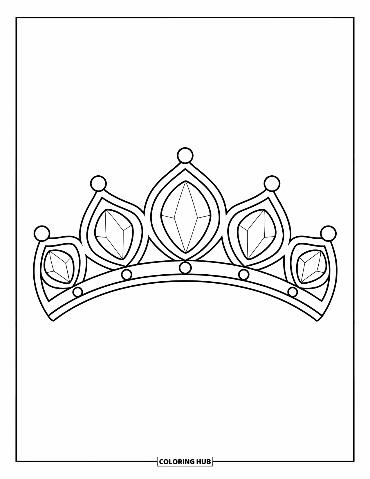 Jewelry Coloring Page for Kids: Simple tiara with three gem-like shapes displayed clearly