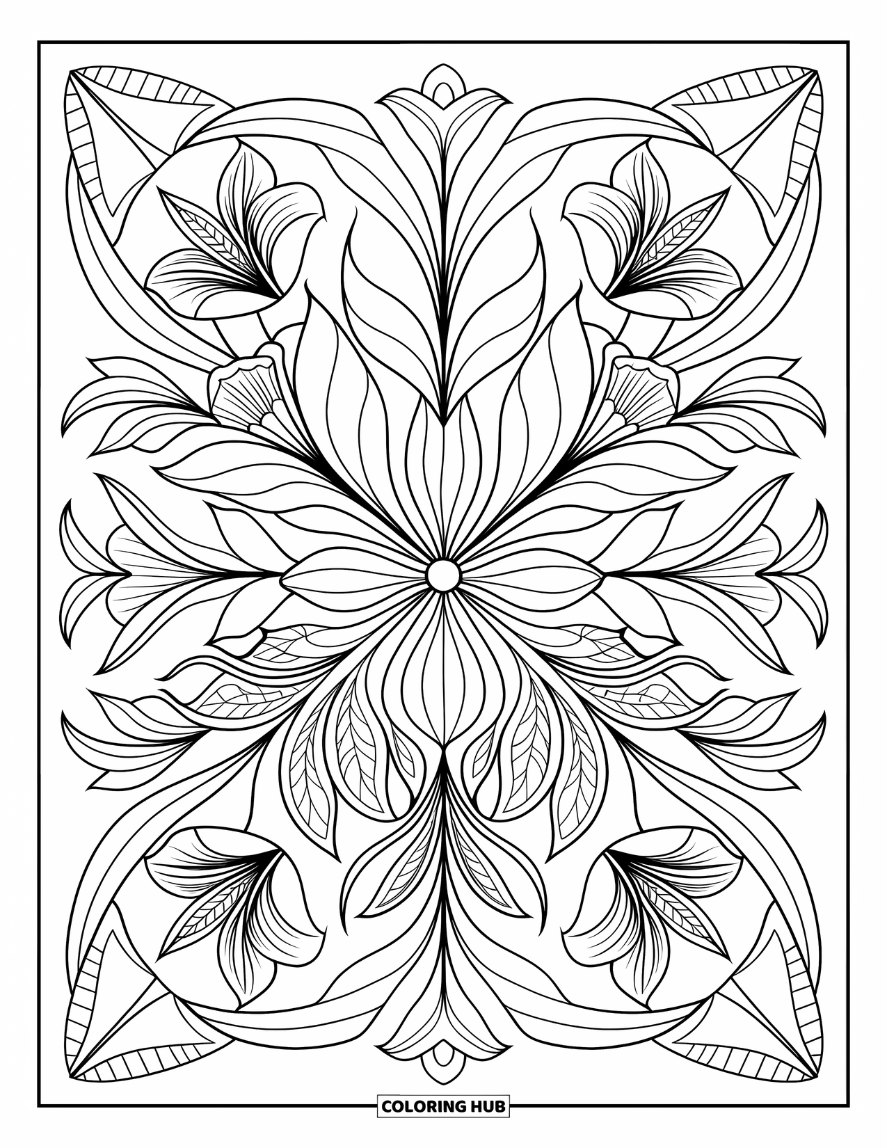 Lily Coloring Page for Adults: Different lilies form a circular pattern filled with tiny floral details