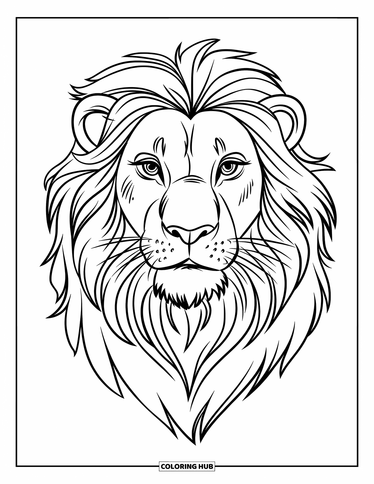 Lion Face Coloring Page for Kids: Majestic lion face with detailed mane