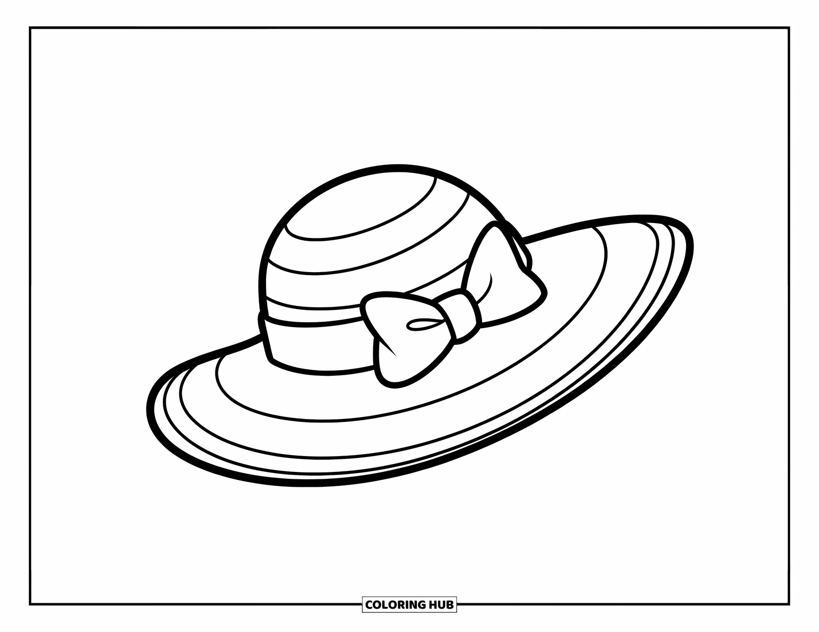 May Coloring Page for Kids: A wide-brimmed spring hat with a bow rests on a white background