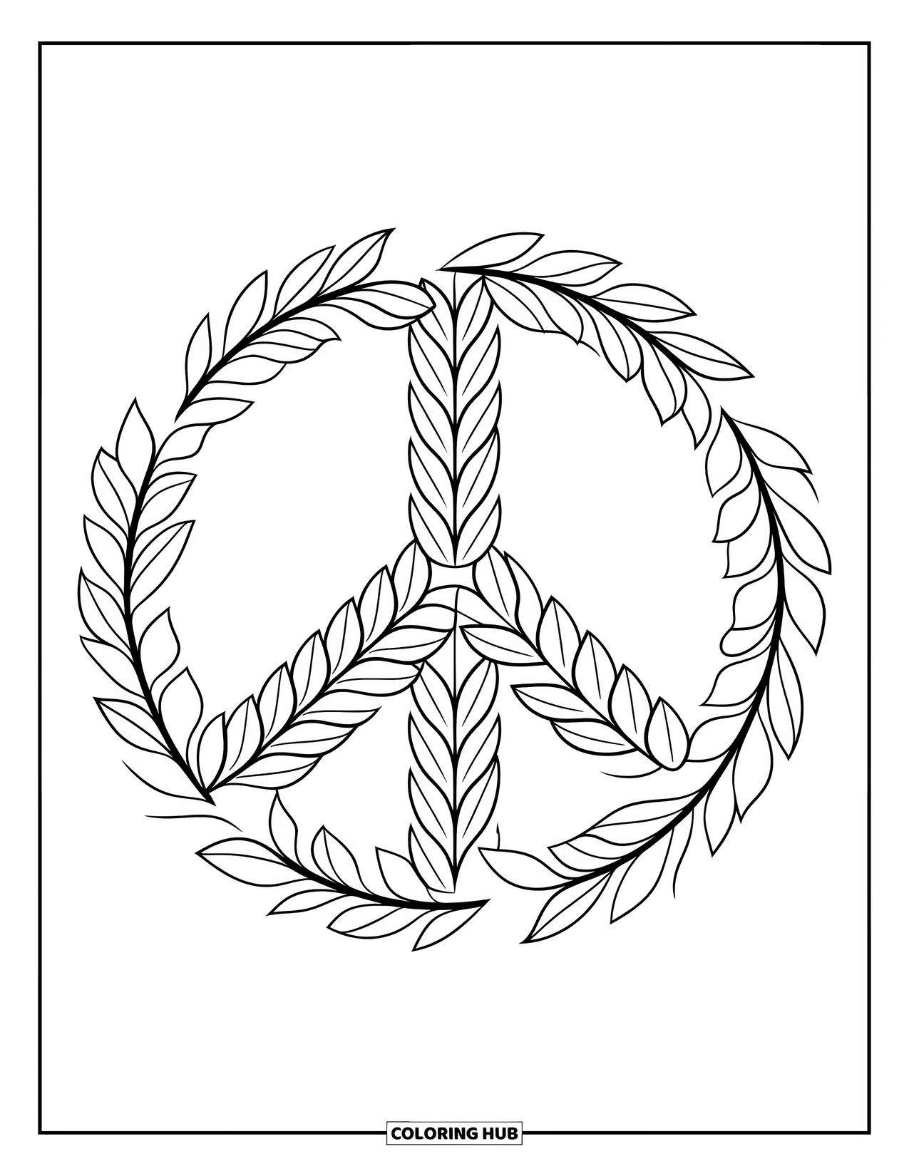 Peace Coloring Page for Kids: Large peace sign of leaves with playful style
