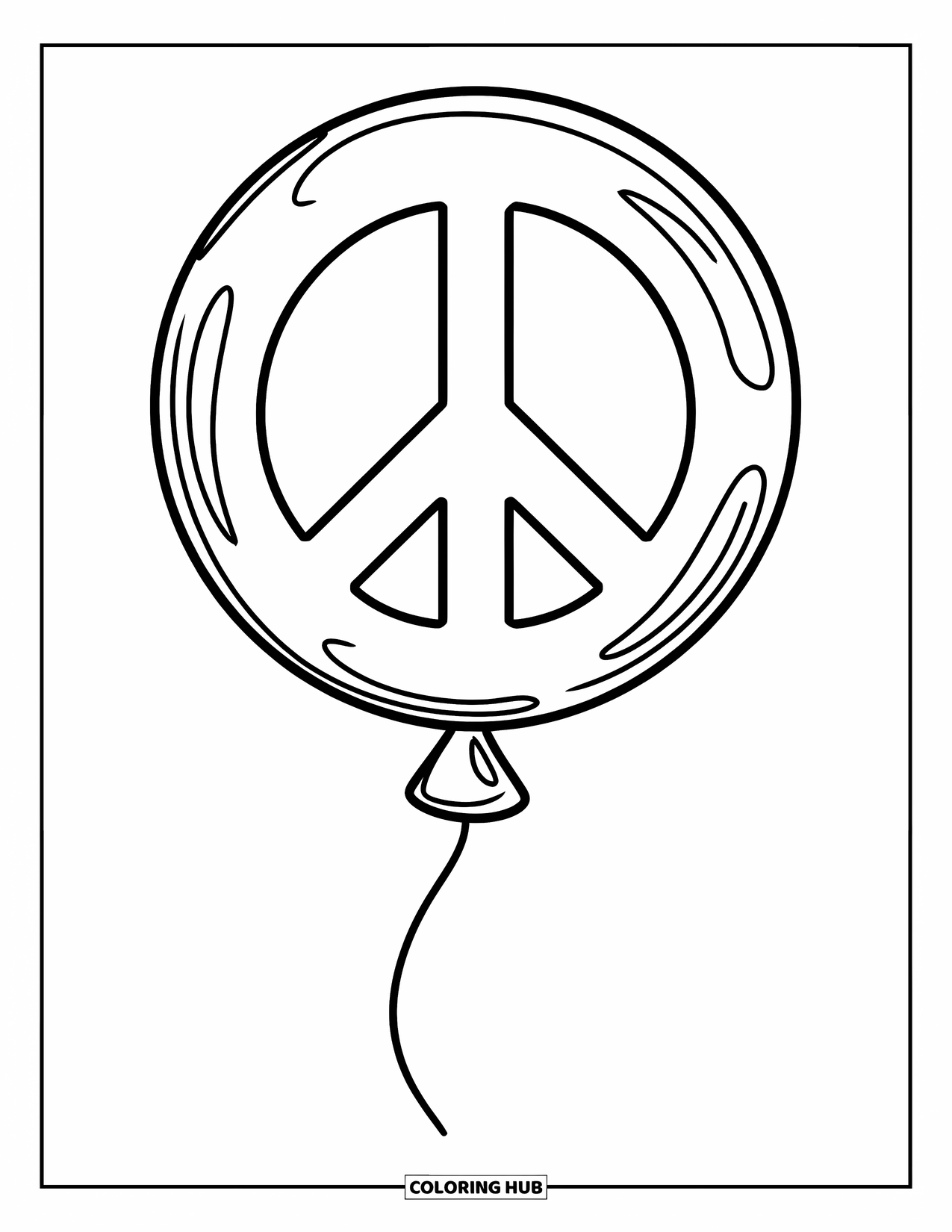 Peace Sign Coloring Page for Kids: A floating peace sign balloon with a string hanging gently below