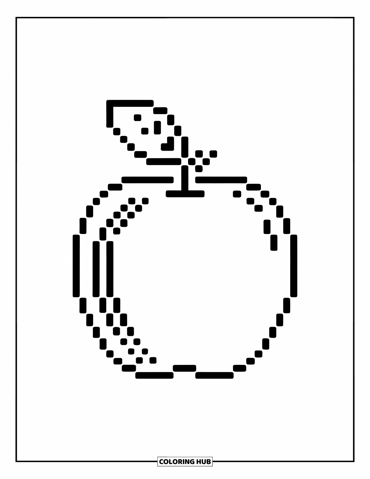Pixel Coloring Page for Kids: Pixel apple with a smooth surface and a single leaf
