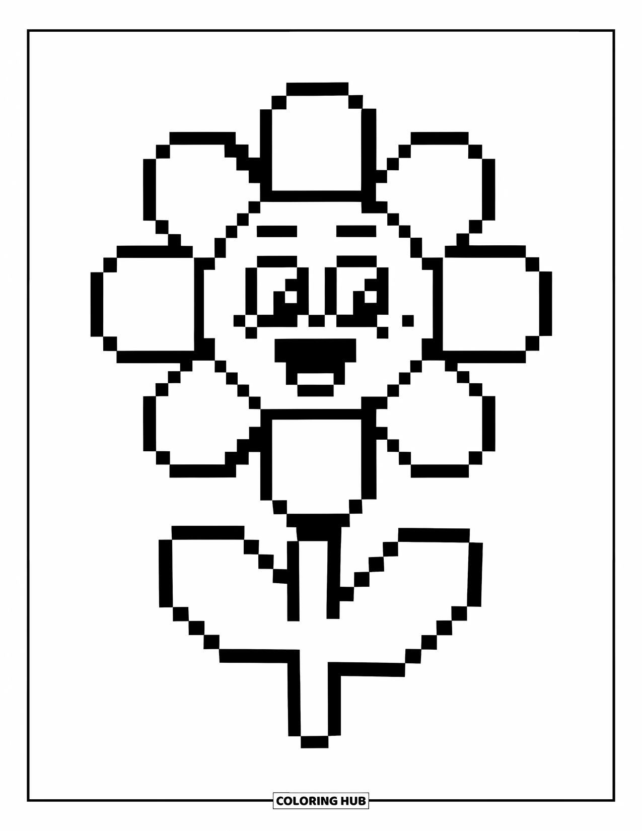 Pixel Coloring Page for Kids: Pixel flower with a cheerful, playful look