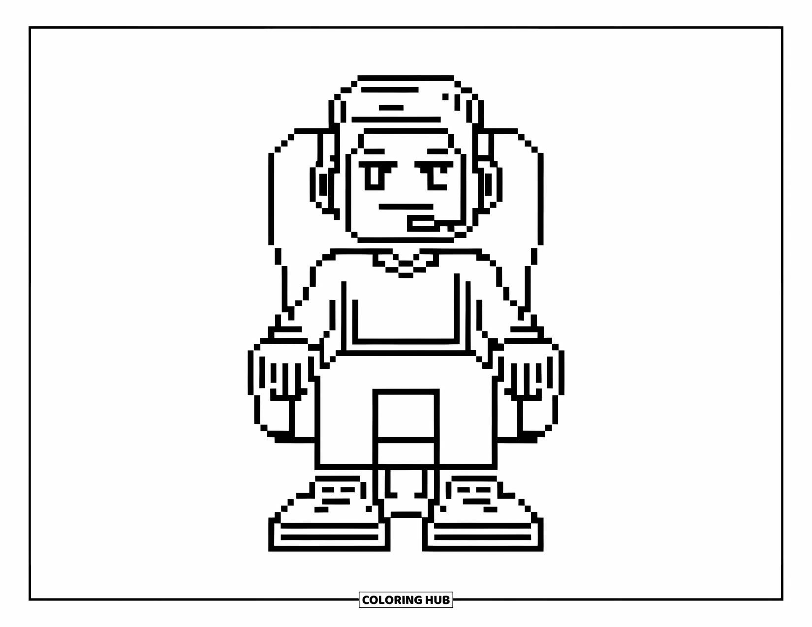 Pixel Coloring Page for Kids: Pixel gamer avatar sitting in a chair with a headset