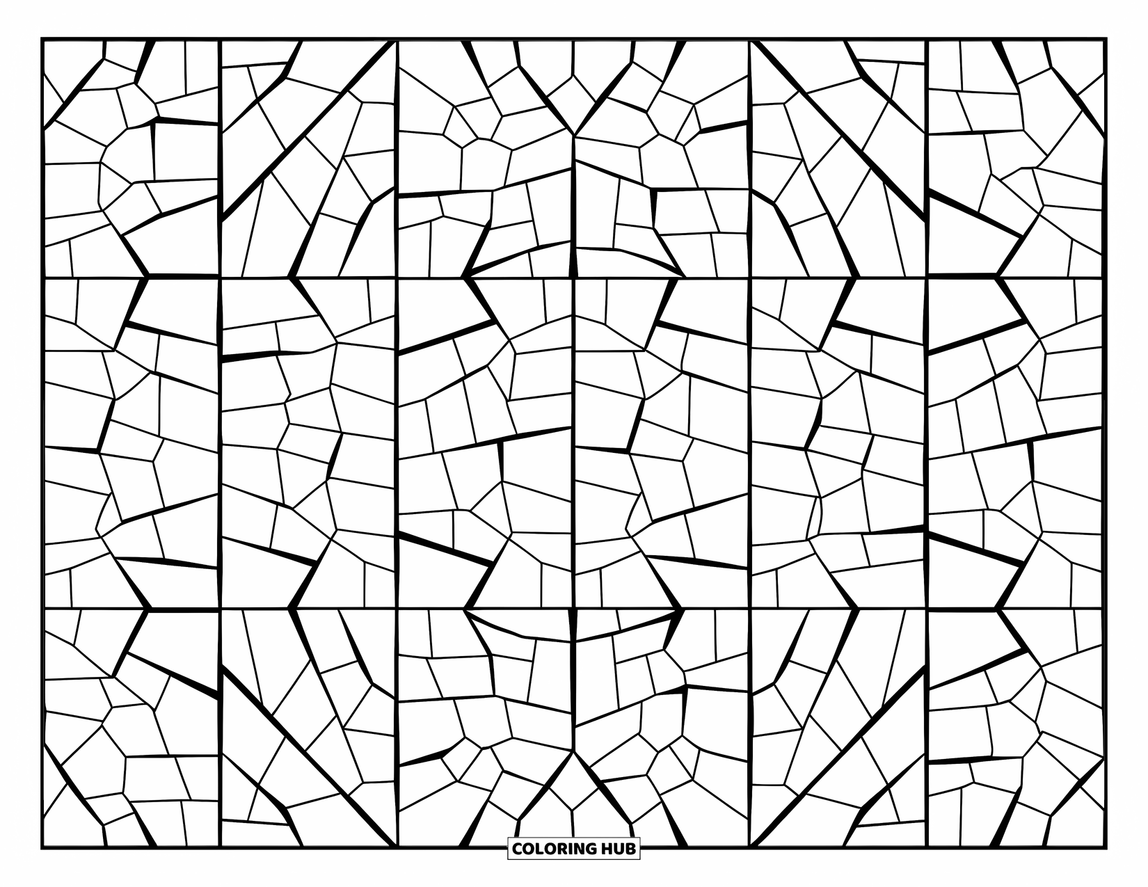 Rock Coloring Page for Adults: Patterned stone cracks forming a grid of squares with wavy intersecting lines