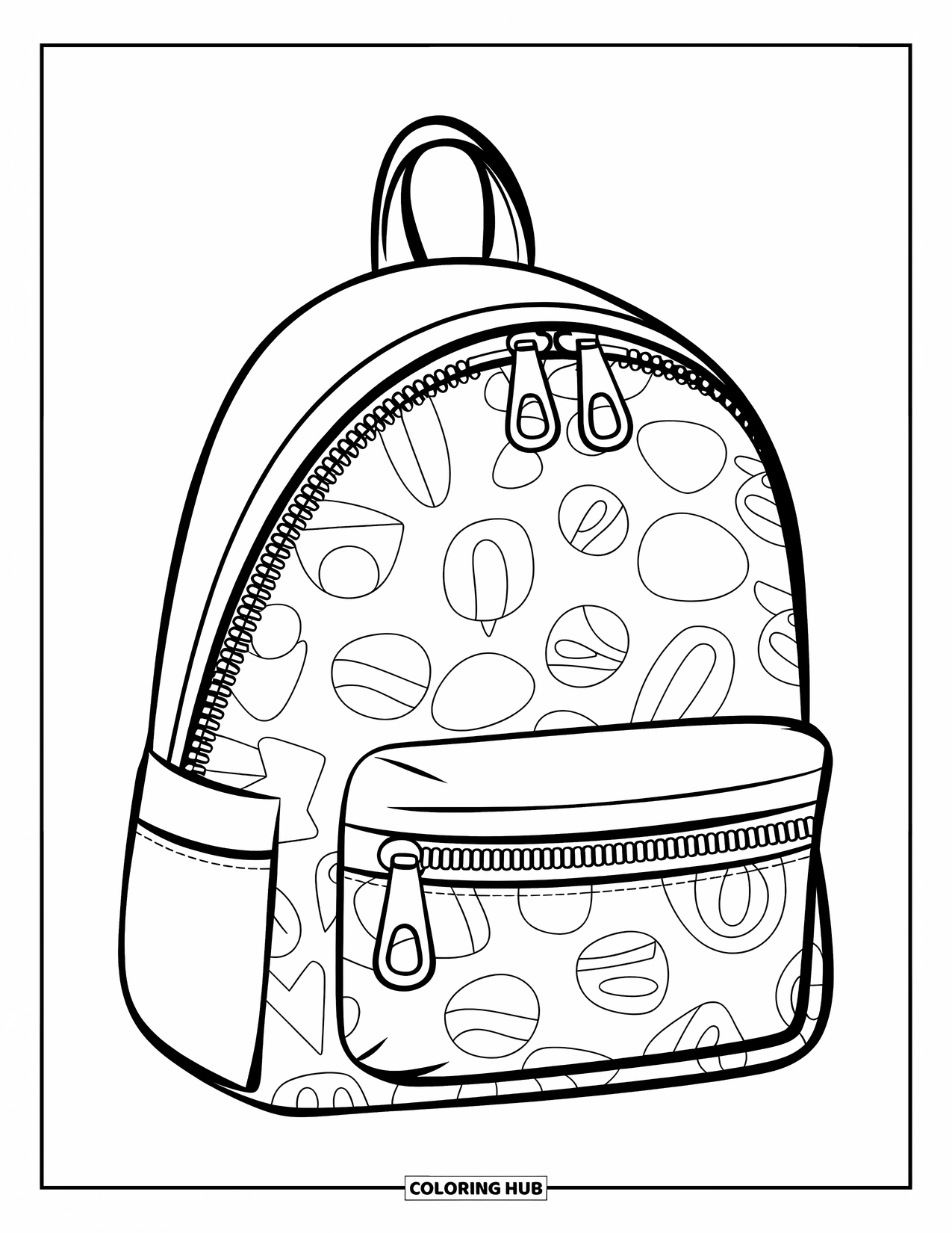 September Coloring Page for Kids: Preschool-style backpack with bold outlines and large sections to color