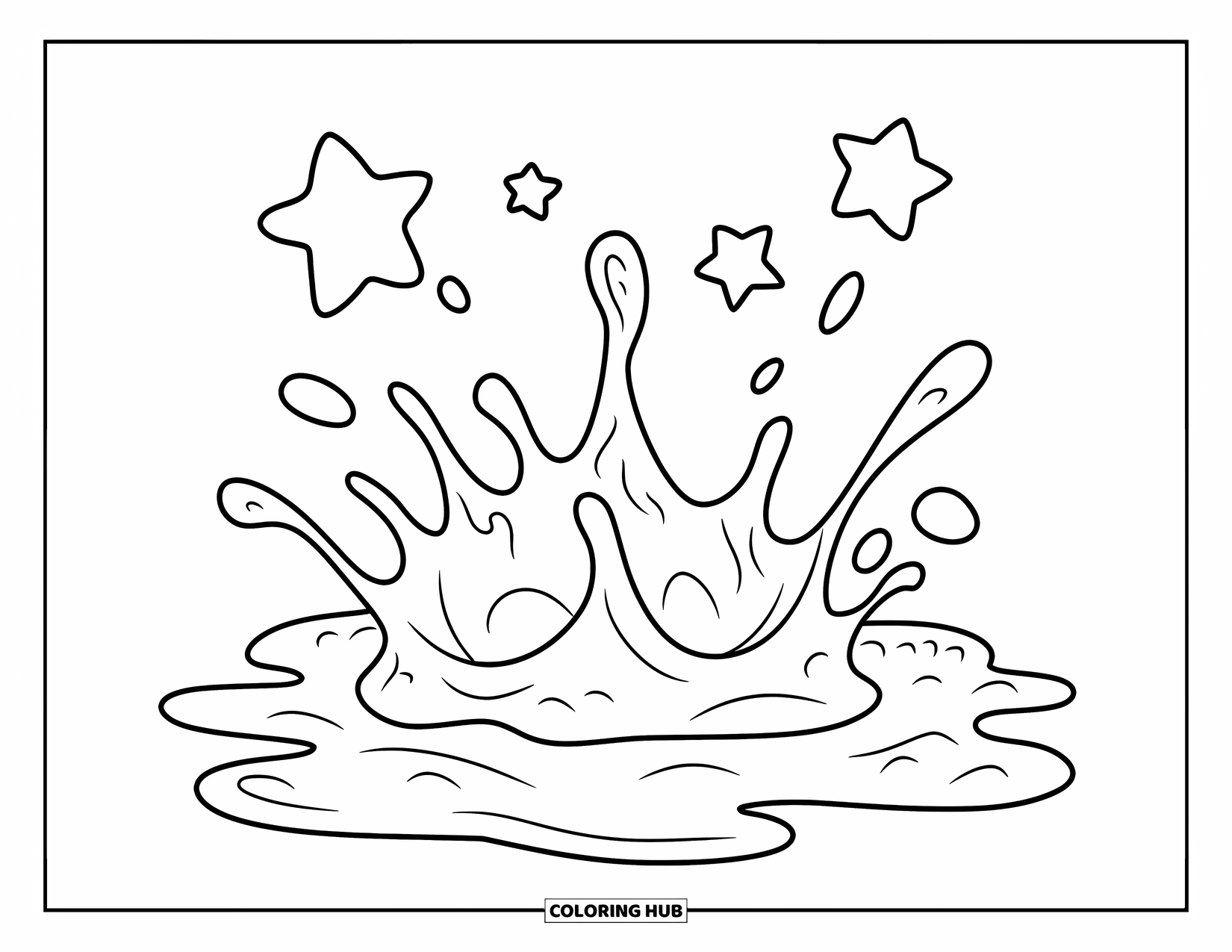 Slime Coloring Page for Kids: Big splash of slime with stars floating around