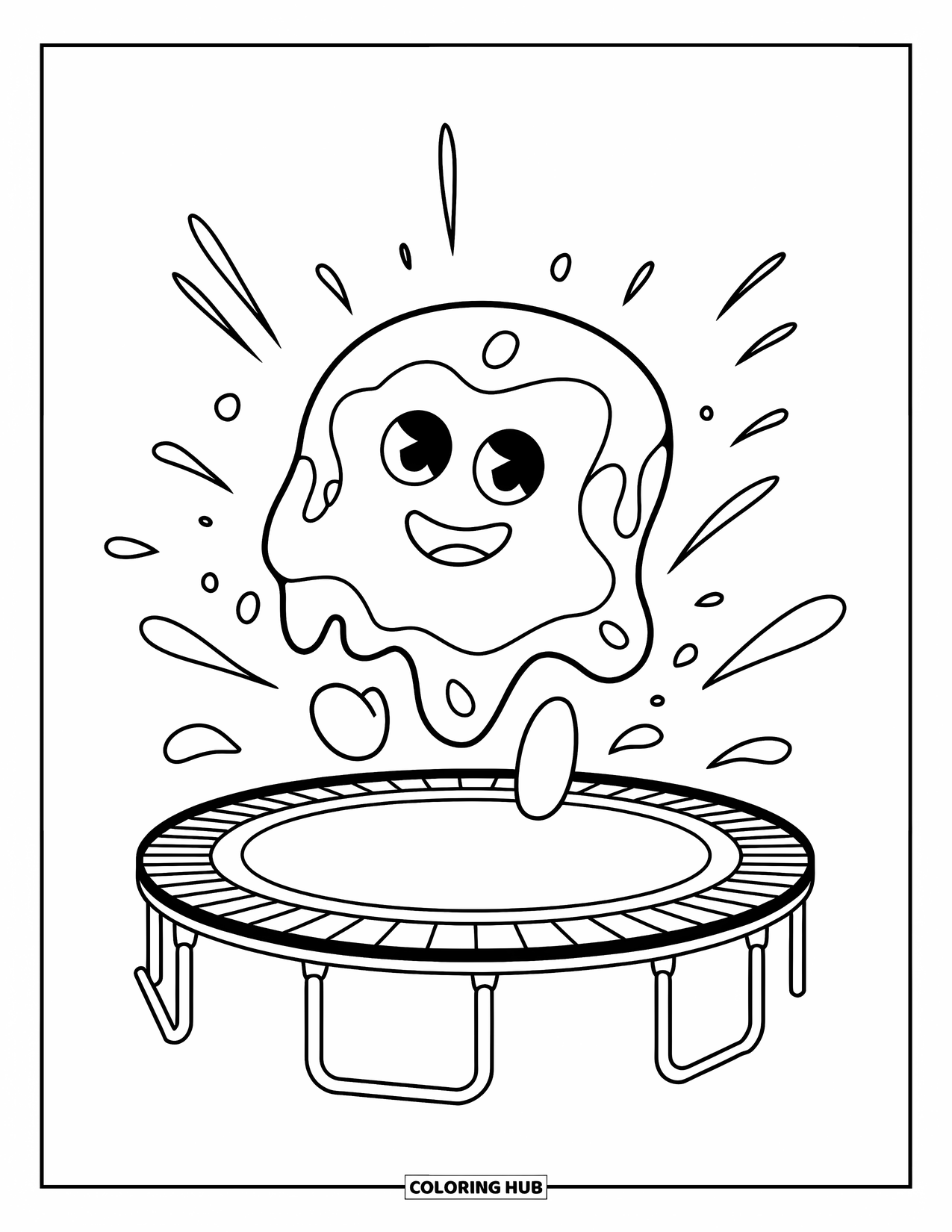 Slime Coloring Page for Kids: Bouncy slime leaps from a trampoline