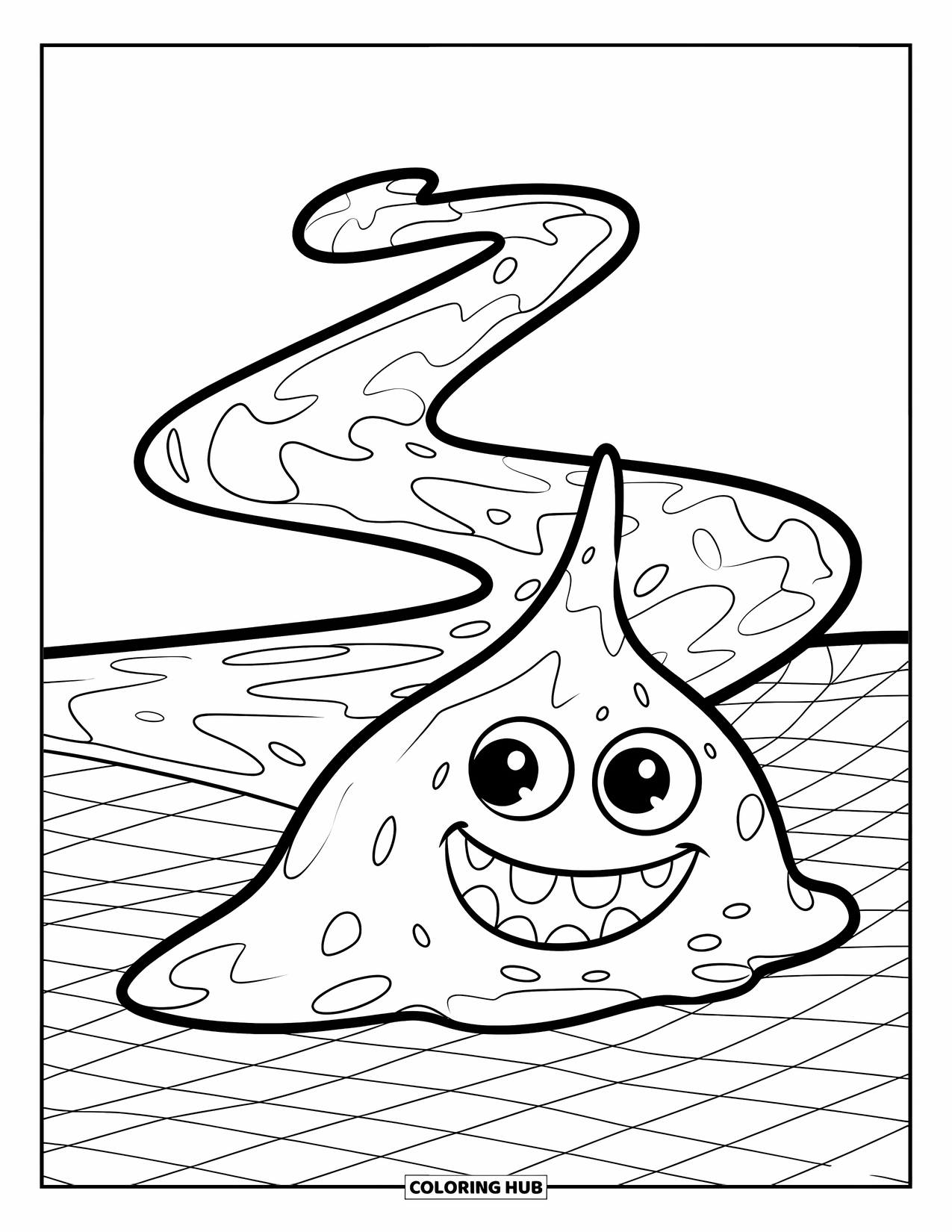 Slime Coloring Page for Kids: Happy slime leaves a wavy letter-shaped trail
