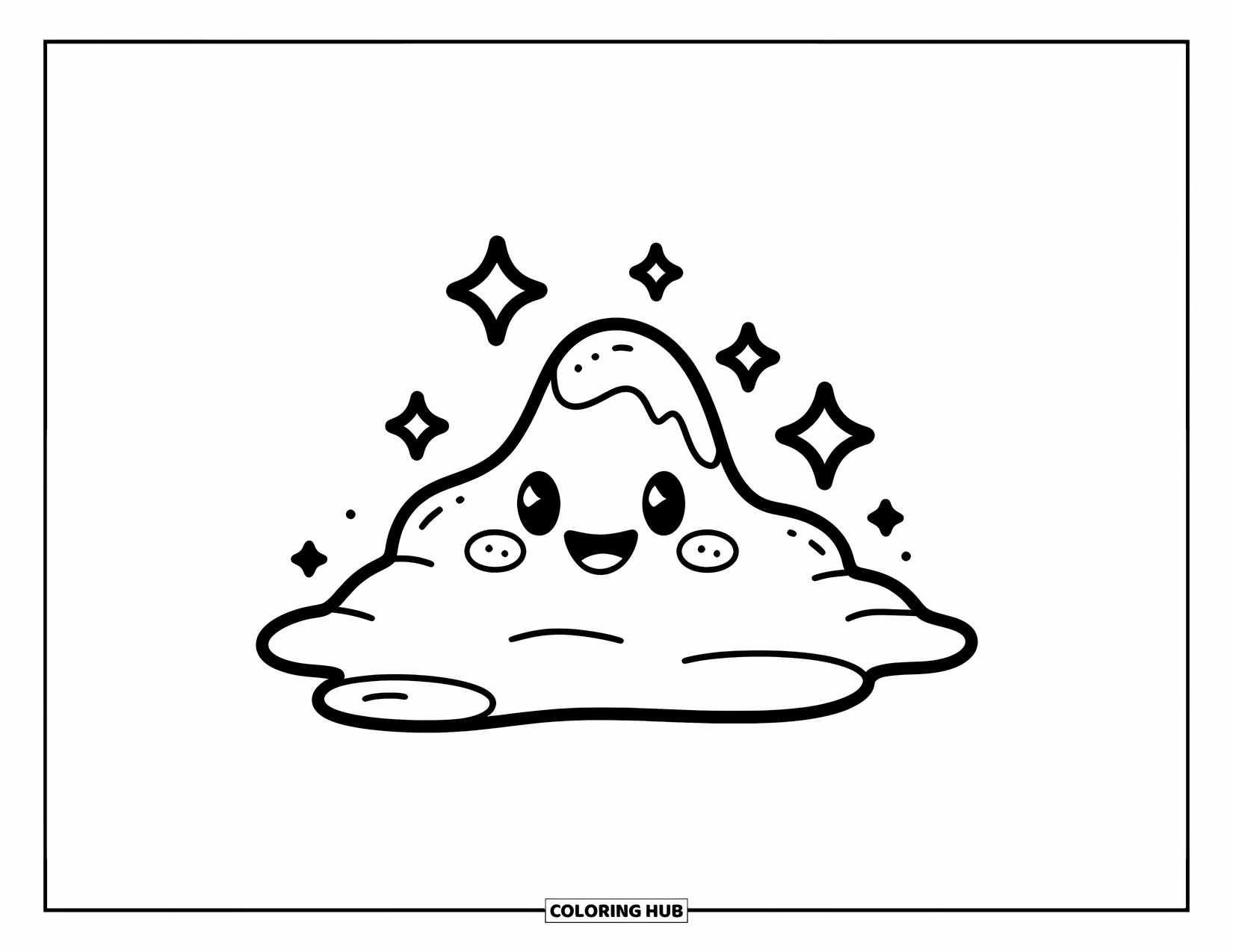 Slime Coloring Page for Kids: Round slime blob with sparkles floating overhead