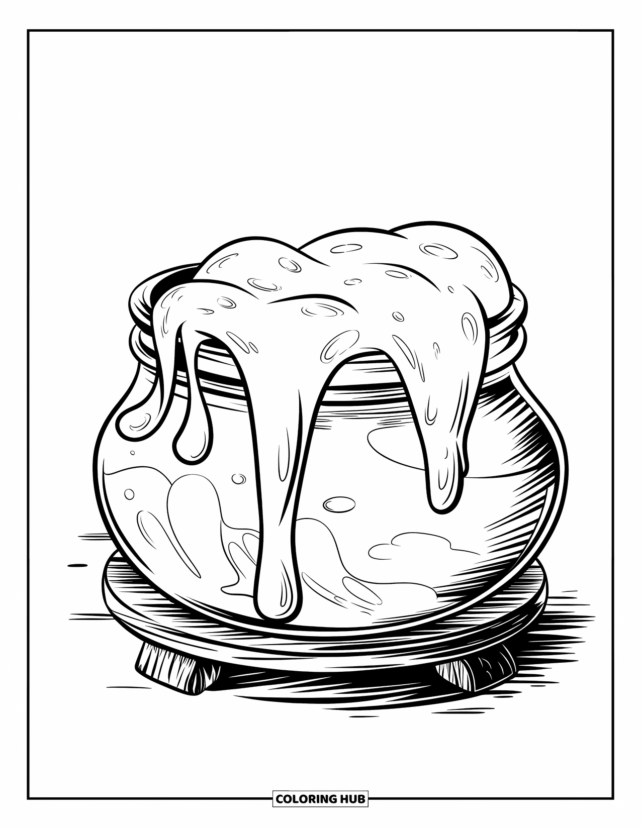 Slime Coloring Page for Kids: Slime with tiny air bubbles flows from a jar on a stand