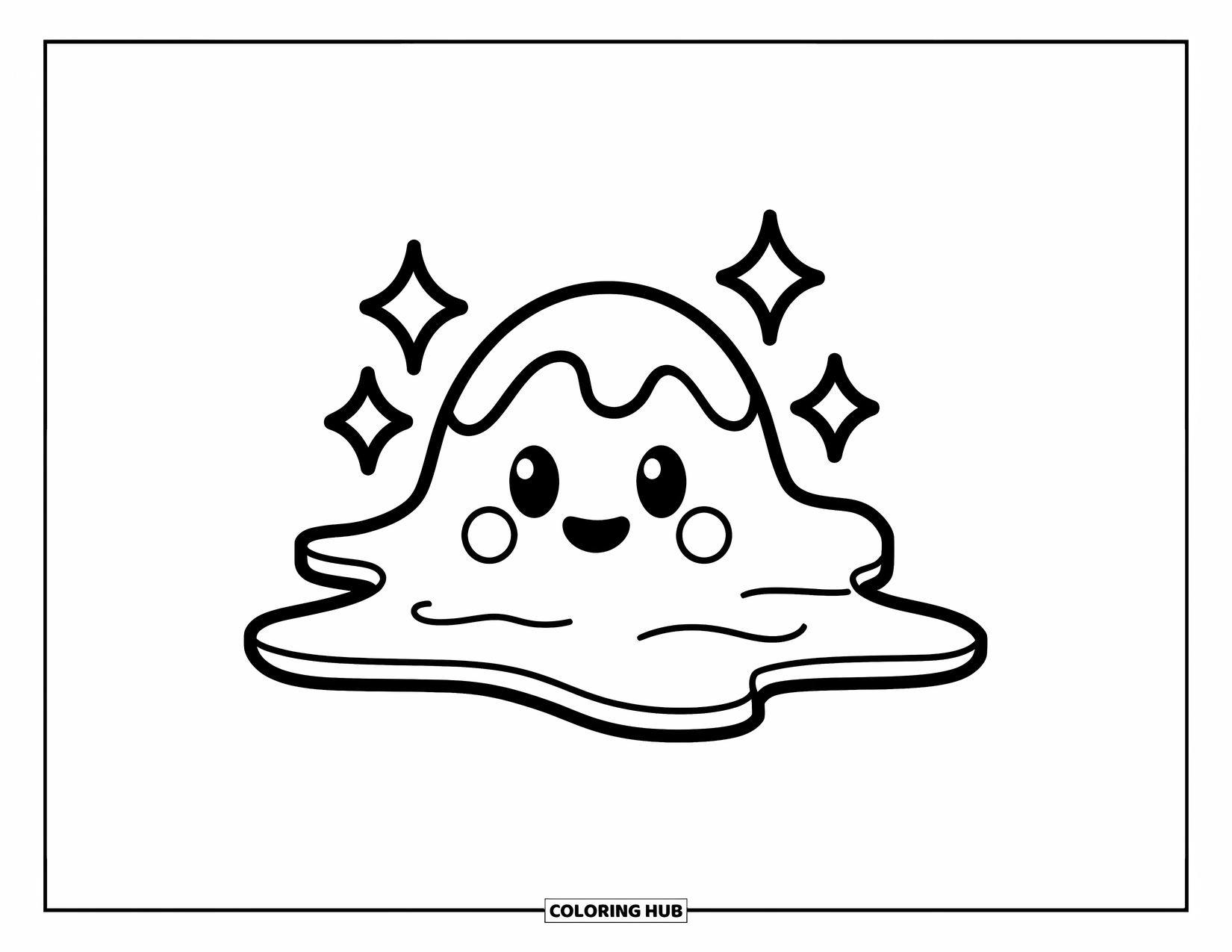 Slime Coloring Page for Kids: Wavy slime puddle smiling with sparkles above