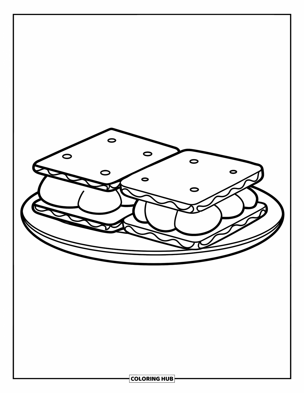 Smore Coloring Page for Kids: Plate of three s'mores without a background