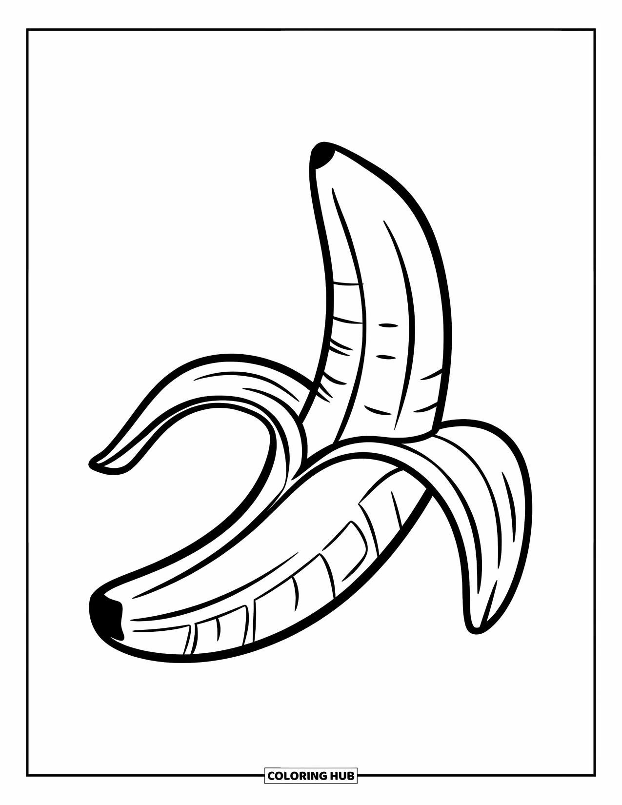 Yellow Coloring Page for Kids: A cheerful banana with bold peel lines and playful vibes