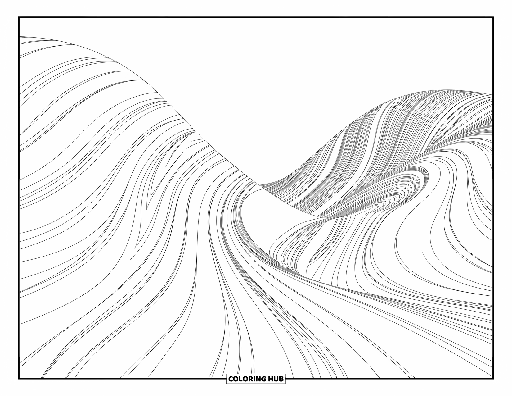 Arizona Coloring Page for Adults: The Wave's sandstone curves ripple in bold sweeping patterns