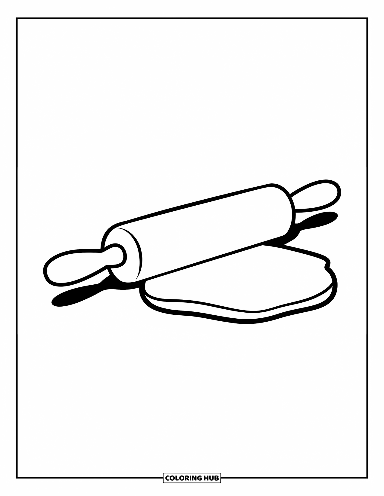 Baking Coloring Page for Kids: A rolling pin with dough in a cheerful, simple design