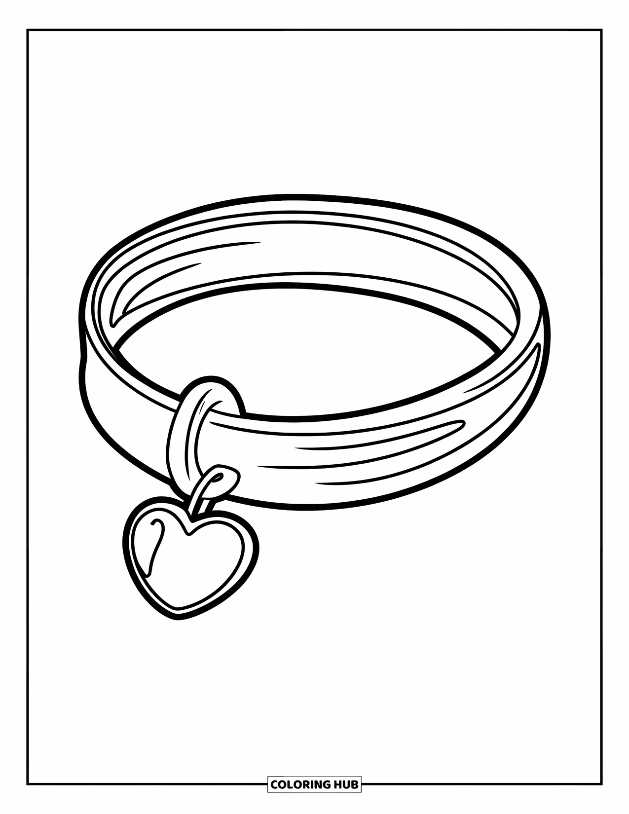 Bracelet Coloring Page for Kids: A heart charm dangles from a single bangle bracelet