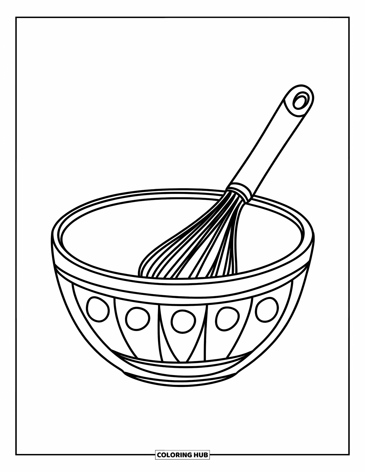 Cooking Coloring Page for Kids: A mixing bowl with a whisk inside