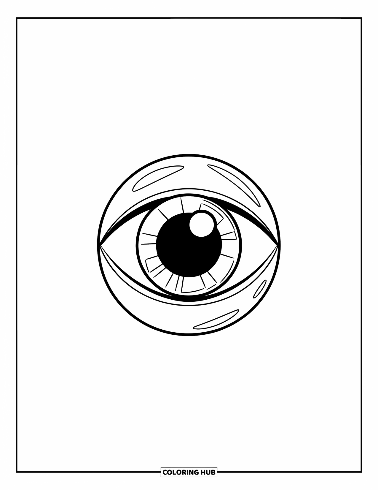Eye Coloring Page for Kids: A bold-outlined glass marble eye with a simple, crisp design