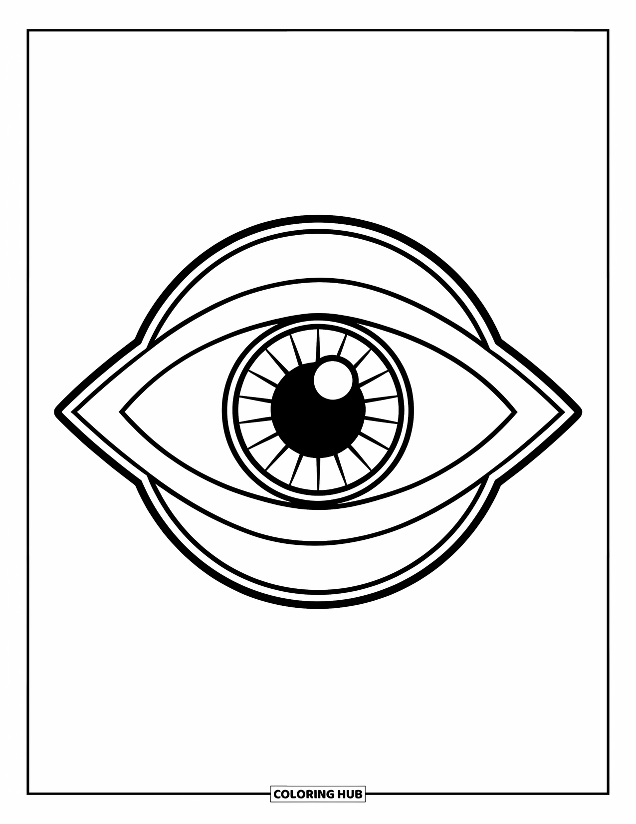 Eye Coloring Page for Kids: A glass marble eye with a clear bold outline of iris and pupil