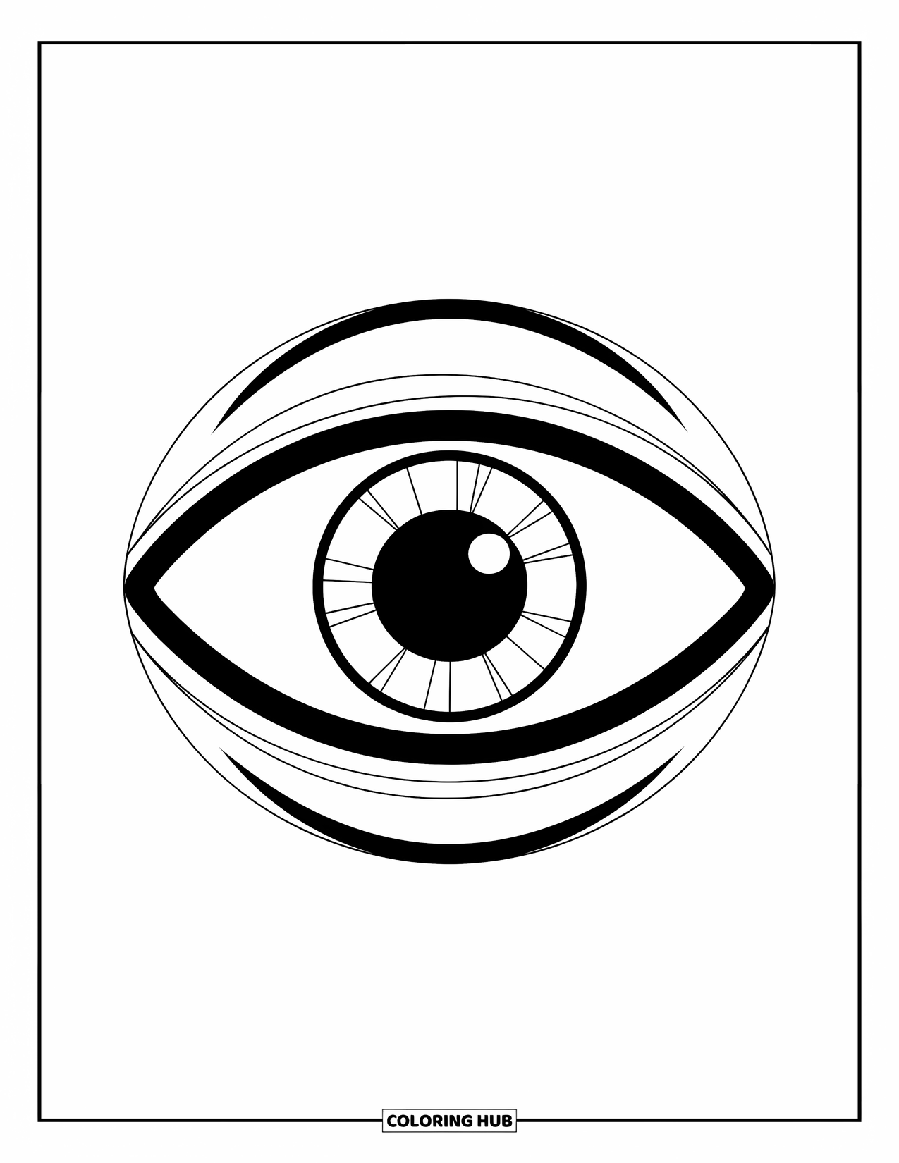 Eye Coloring Page for Kids: A stylized single eye inside a glass marble with a thin pupil