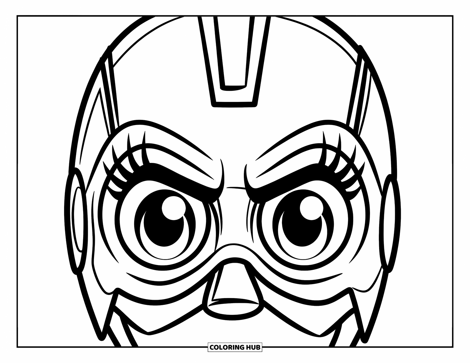 Eye Coloring Page for Kids: A superhero mask with pointed top and big eyes framed by thick lashes