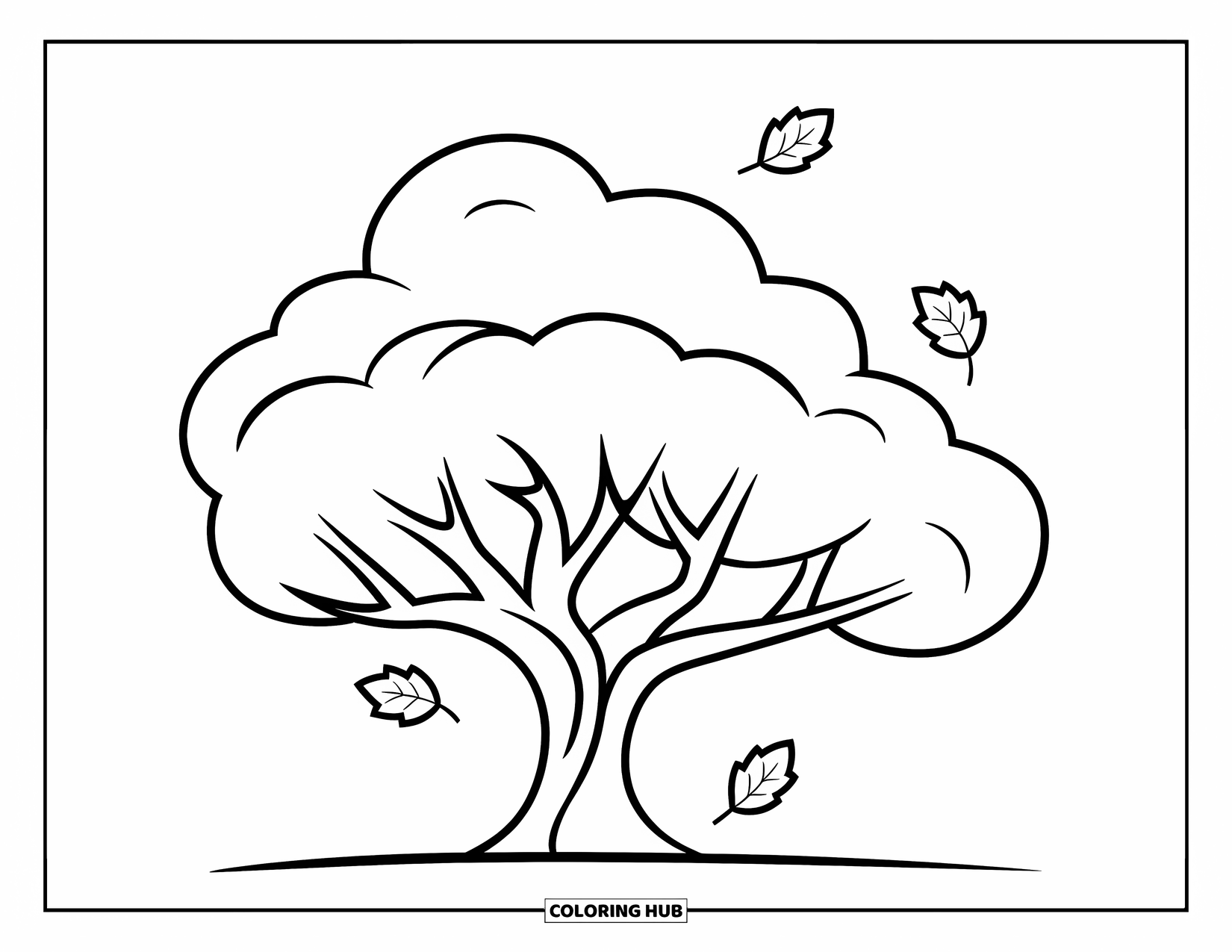 Fall Tree Coloring Page for Kids: Tree with falling leaves and large areas perfect for little hands