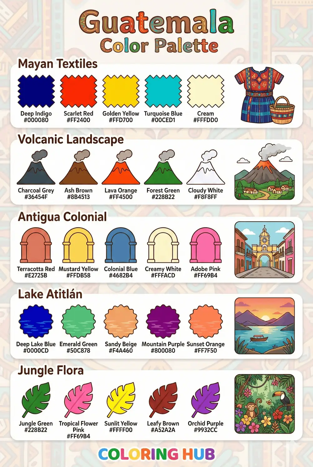 Guatemala Coloring Page Color Palettes