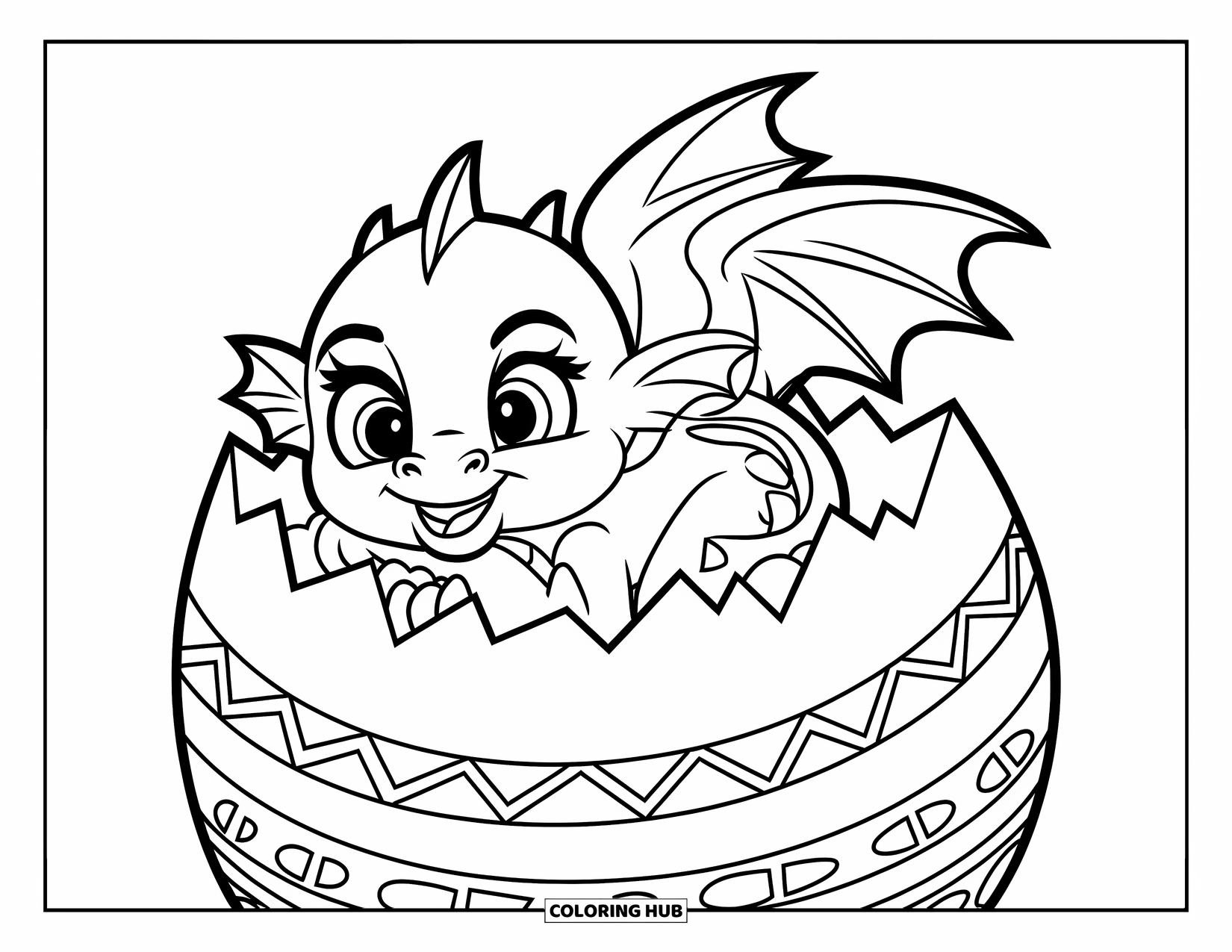 Ice Dragon Coloring Page for Kids: Wrapped around its egg, the dragon has expressive eyes and easy-to-color features