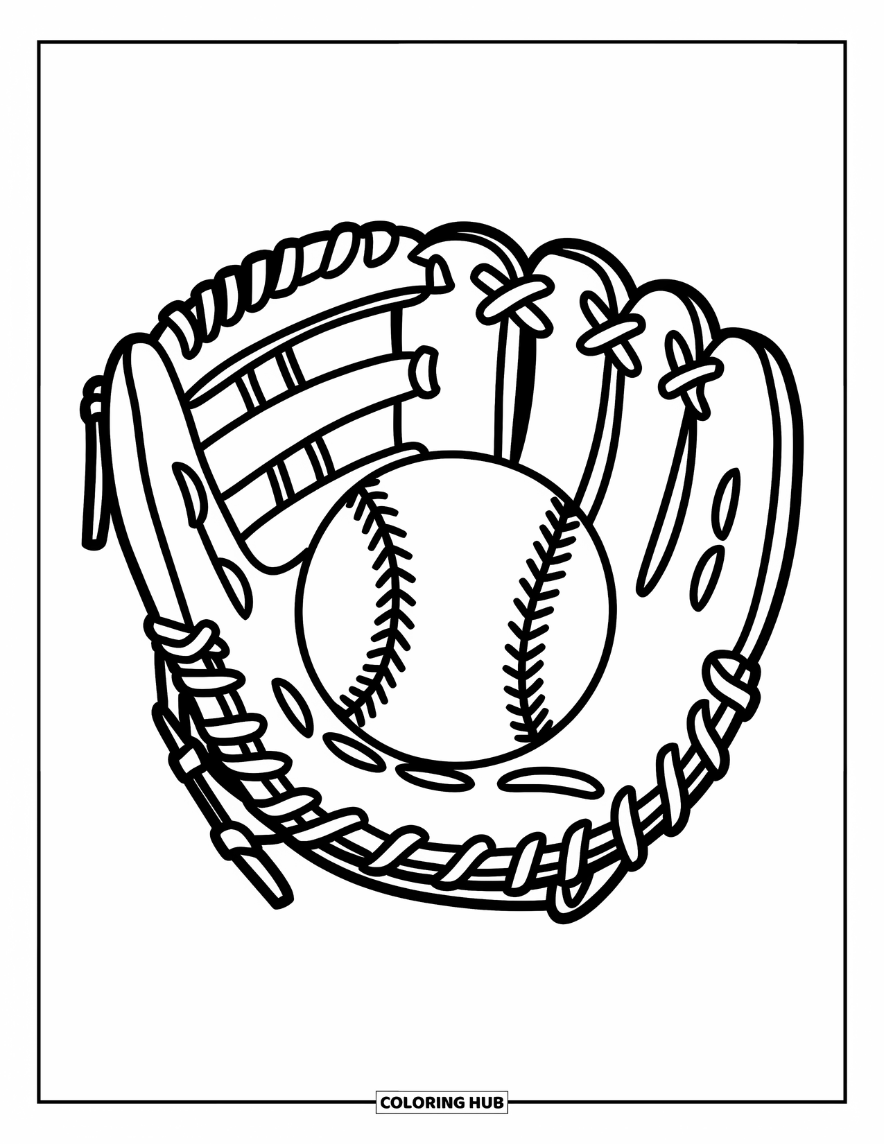 Sport Coloring Page for Kids: Glove with ball resting inside on clean background