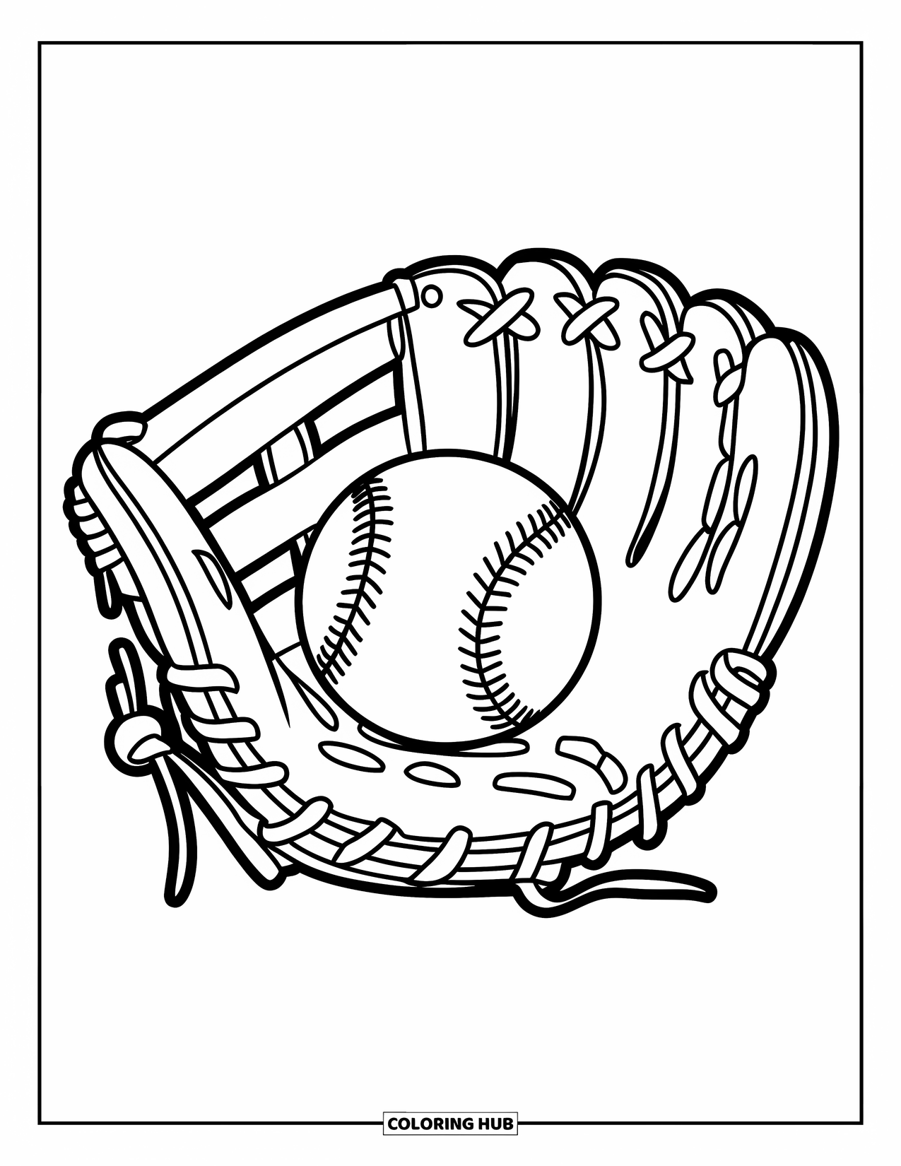 Sport Coloring Page for Kids: Simple baseball glove with ball inside to color