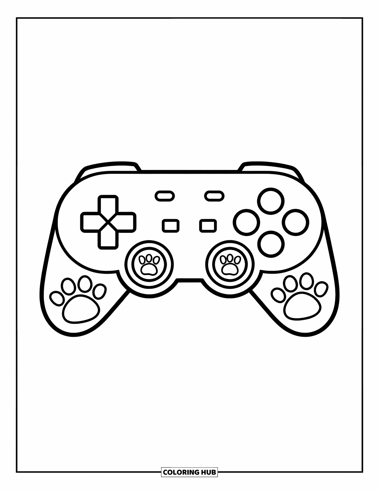 Video Game Controller Coloring Page for Kids: A fluffy controller with cozy paws and a rounded, pillow-like shape