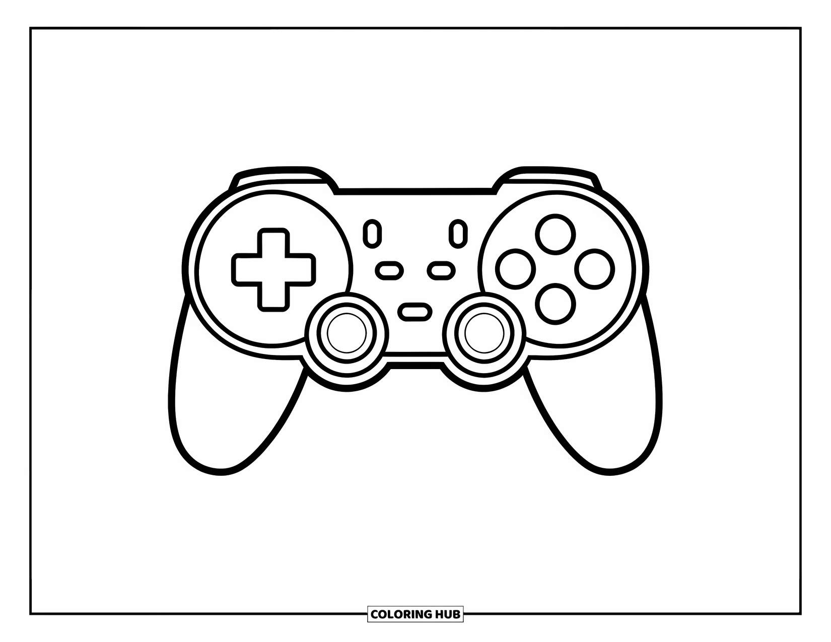 Video Game Controller Coloring Page for Kids: A kawaii modern controller with A, B, X, Y buttons and a smiley shape
